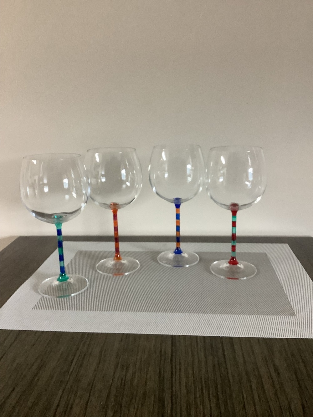 Set of 4 Colorful Striped Stem Wine Glasses